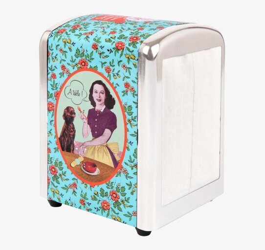 Bild av ett färgglatt och elegant servettställ i metall