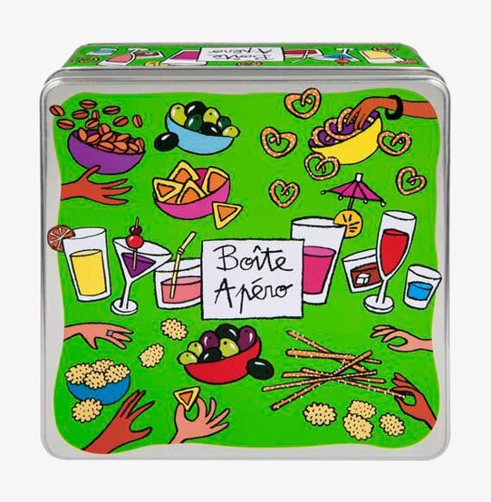 Plåtburk Tilltugg från Derriére la porte med färgglad design