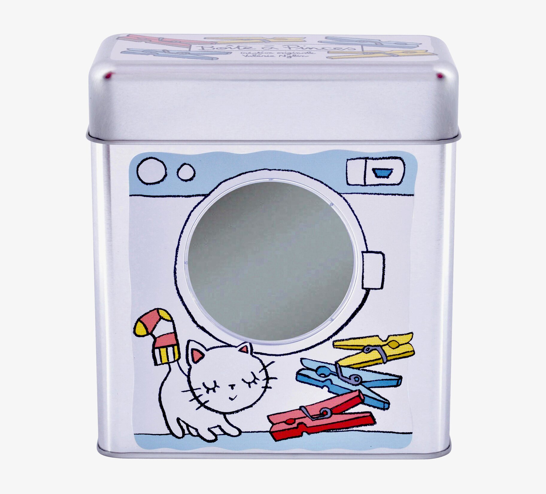 Plåtburk Klädnypor Vit från Derriére la porte med kattmotiv