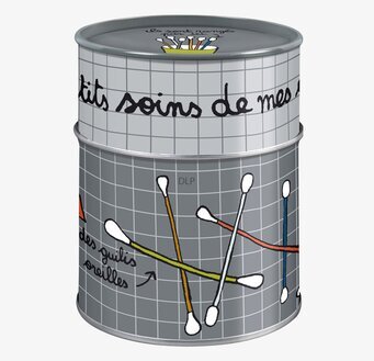 Plåtburk Bomullspinnar Grå Ruta från Derriére la porte