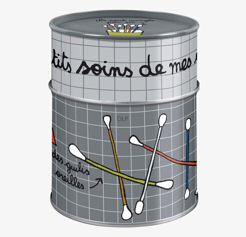 Plåtburk Bomullspinnar Grå Ruta från Derriére la porte