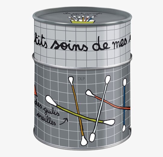 Plåtburk Bomullspinnar Grå Ruta från Derriére la porte