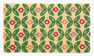 Bild av dörrmatta med livfullt lingonblommönster