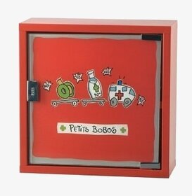 Bild av rött medicinskåp med stil och funktionalitet