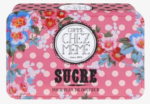 Plåtburk Socker Rosa från Derriére la porte med blommönster