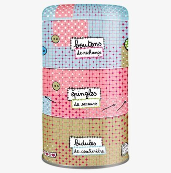 Plåtburk Nål & Tråd från Derriére la porte med tre sektioner