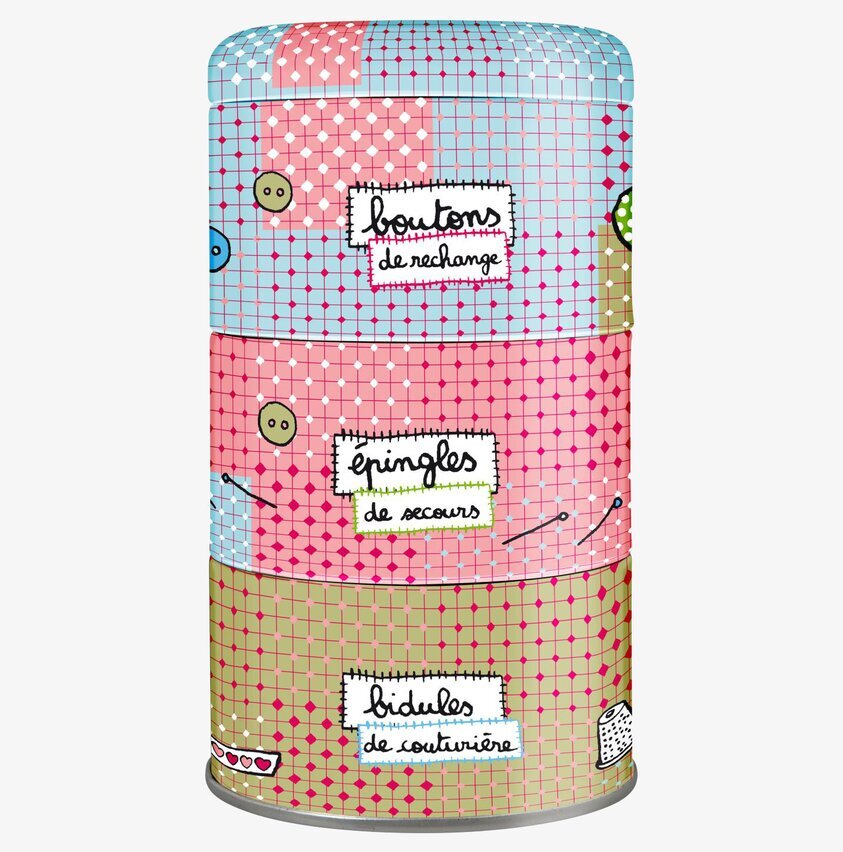 Plåtburk Nål & Tråd från Derriére la porte med tre sektioner
