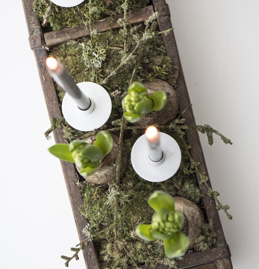 Murstensform - Trälåda från IB Laursen med mossa och ljus