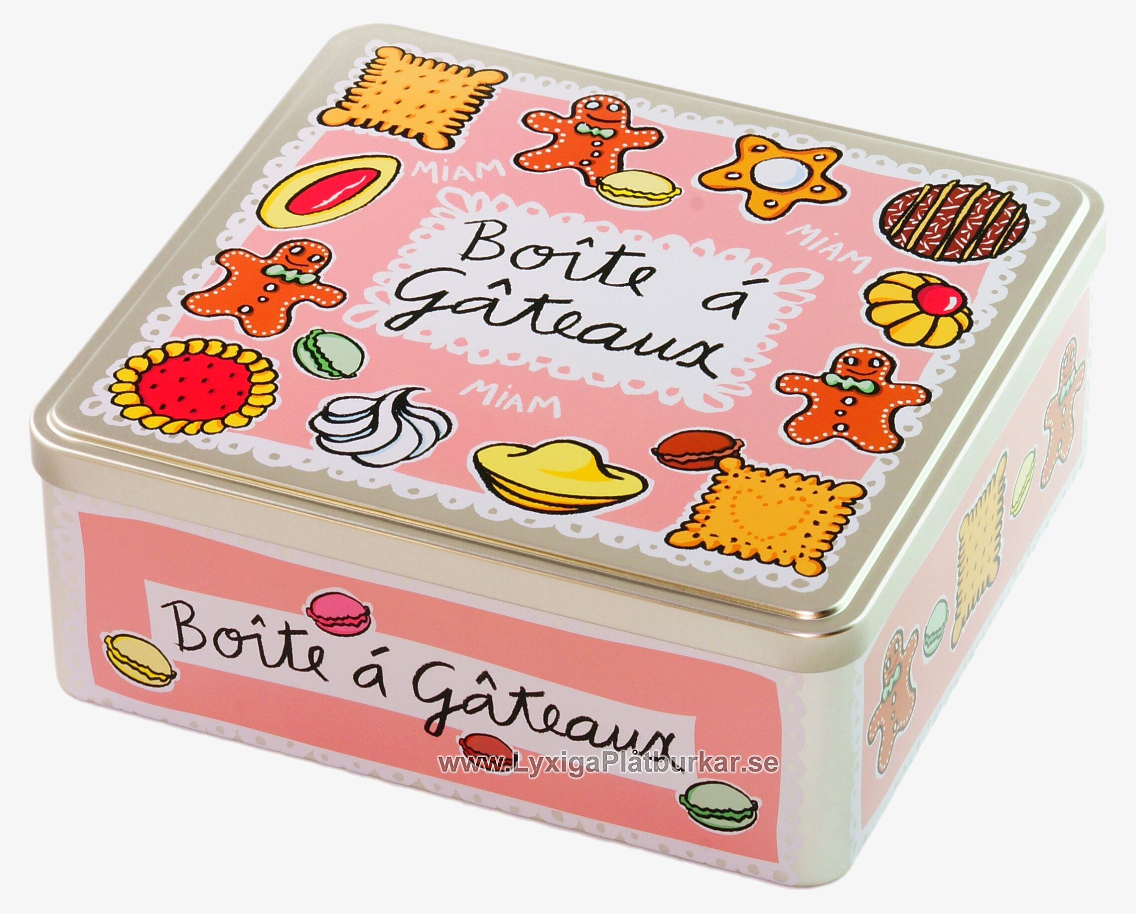 Plåtburk Småkakor rosa från Derriére la porte med kakmotiv