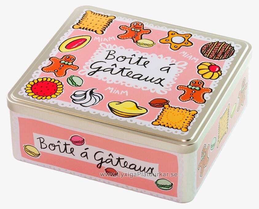 Plåtburk Småkakor rosa från Derriére la porte med kakmotiv