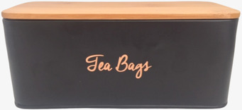 Plåtburk Te från BOXinBAG med trälock och guldfärgad text