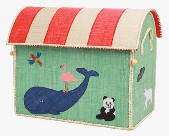 Bild av färgglad förvaringskorg med djurmotiv