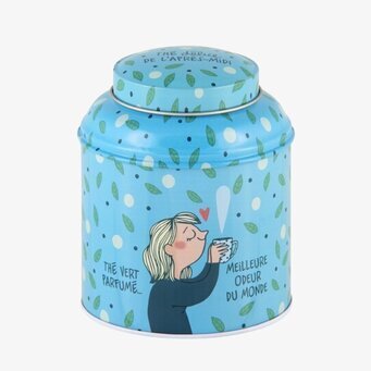 Plåtburk Grön Te från Derriére la porte med ljusblå design