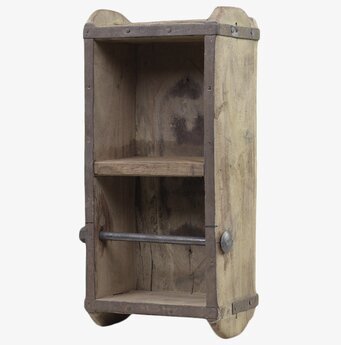 Bild av rustik toalettpappershållare i trä och metall