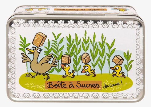 Plåtburk Sockerrand vit från Derriére la porte med ankmotiv