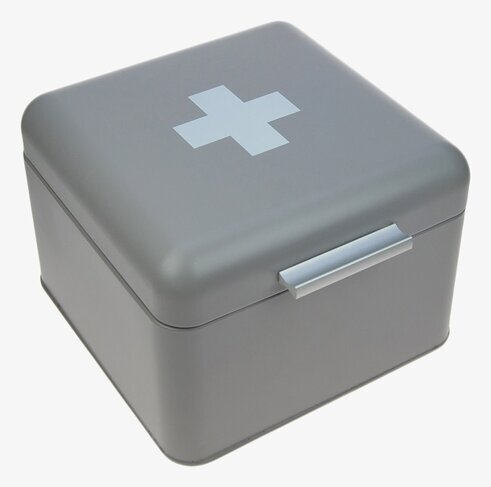 Plåtburk Medicin från Weiste med mattsvart yta och vitt kors