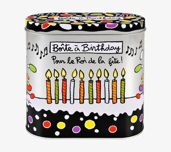 Plåtburk Speldosa svart från Derriére la porte med ljus