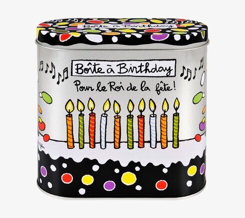 Plåtburk Speldosa svart från Derriére la porte med ljus