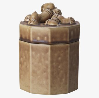 Bild av unik sexkantig lergodsask med ekollonmönster