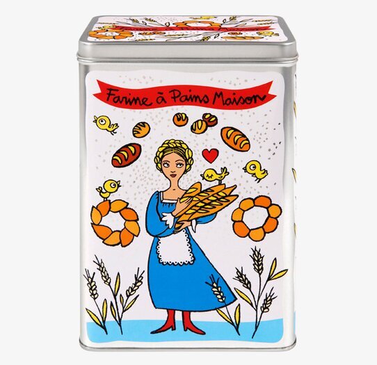 Plåtburk Mjöl vit från Derriére la porte med färgglad design