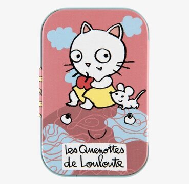 Bild av en lekfull plåtburk med katt och mus motiv