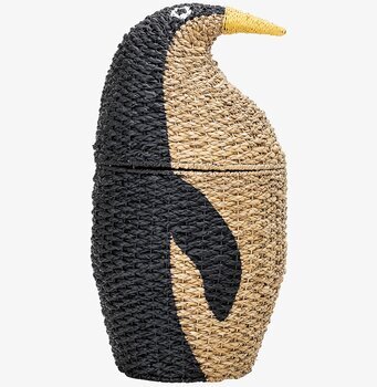 Bild av unik pingvinformad förvaringskorg i naturfiber