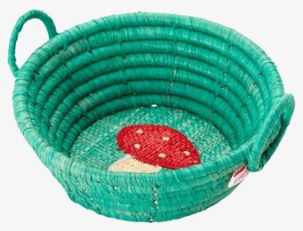 Bild av charmig handbroderad grön korg med svamp