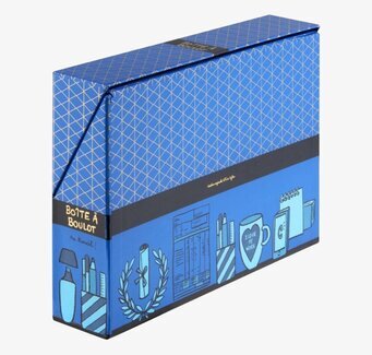 Bild av blå arkivbox med geometriskt mönster