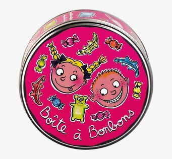 Plåtburk Gottegris rosa från Derriére la porte med godis