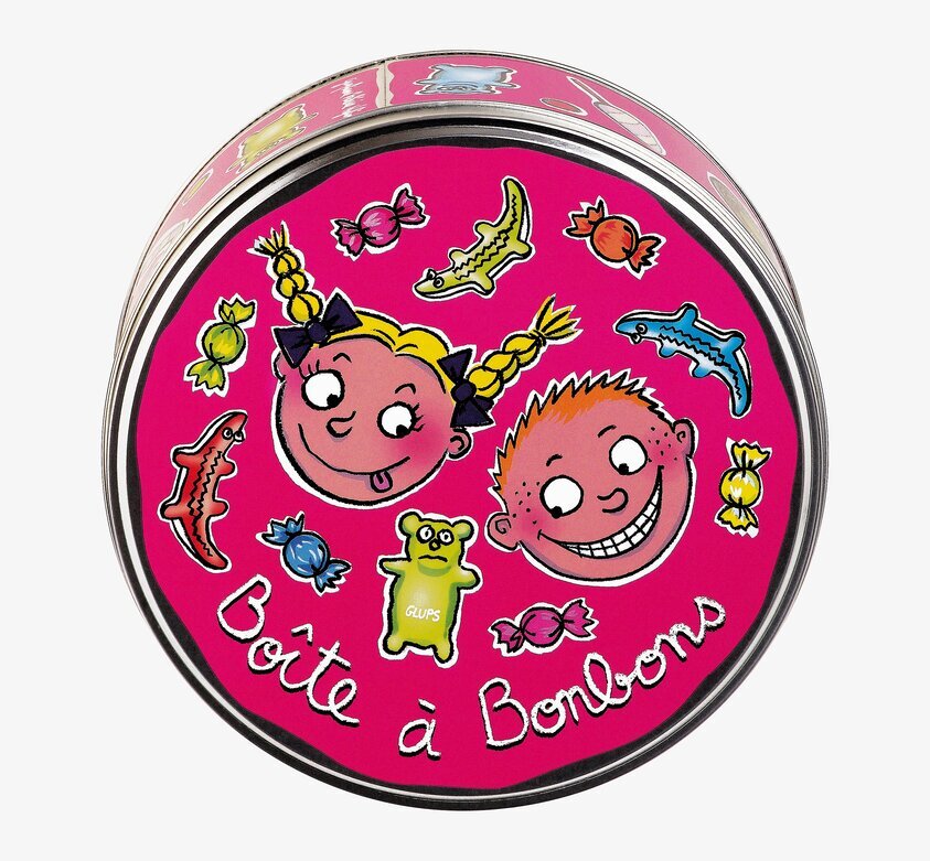 Plåtburk Gottegris rosa från Derriére la porte med godis