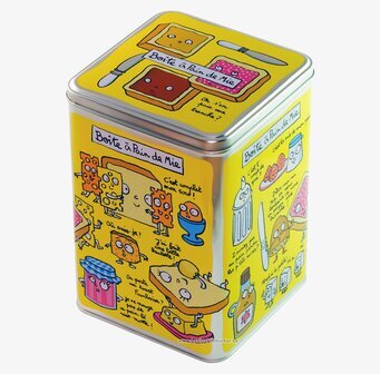 Plåtburk Bröd gul från Derriére la porte med glada illustrationer