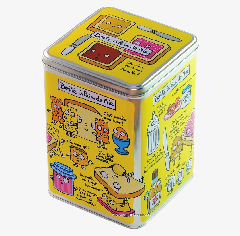 Plåtburk Bröd gul från Derriére la porte med glada illustrationer