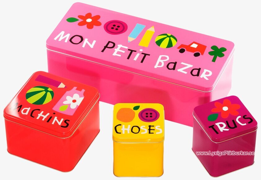 Plåtburk Alfabet rosa set från Derriére la porte, 4 burkar