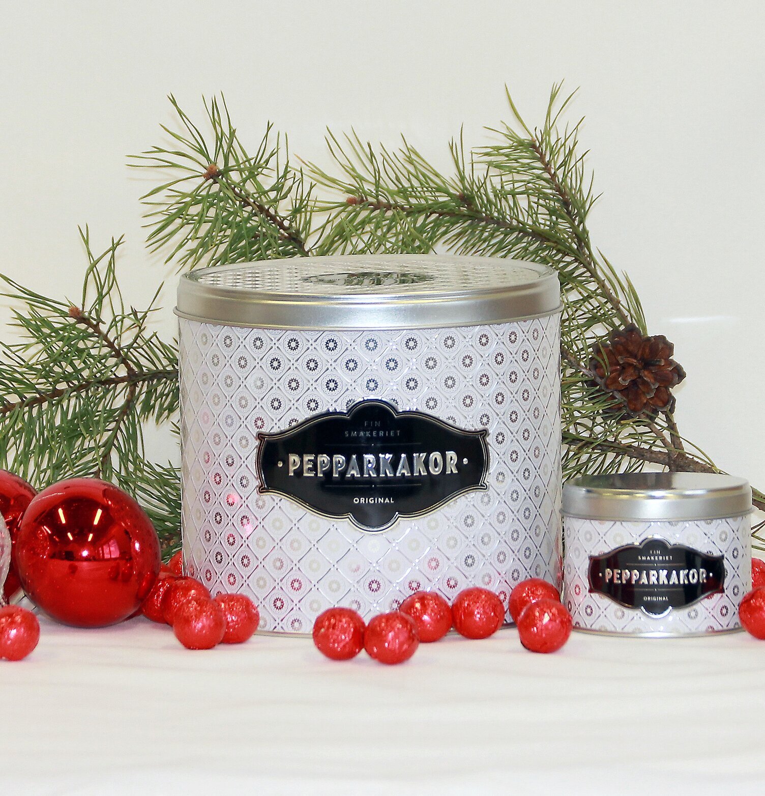 Pepparkakor Miniburk Vit från Finsmakeriet med juldekorationer