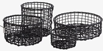 Bild av stilrena svarta korgar i fyra storlekar