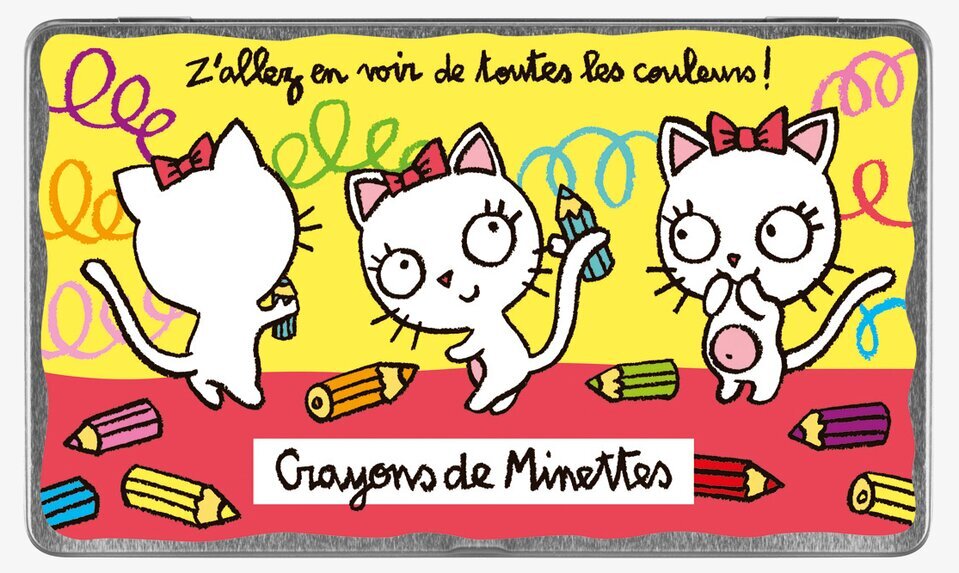 Bild med stiliserade katter och färgglada kritor