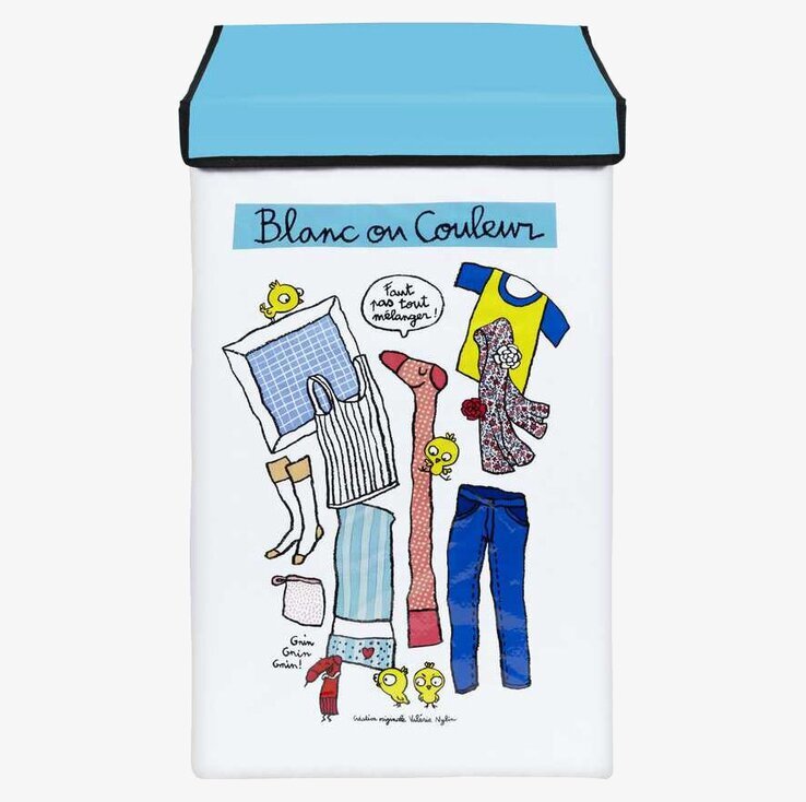 Bild av färgglad och humoristisk tvättkorgsdesign