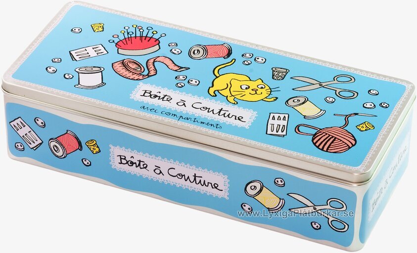 Plåtburk Sysaker blå från Derriére la porte med kattmotiv