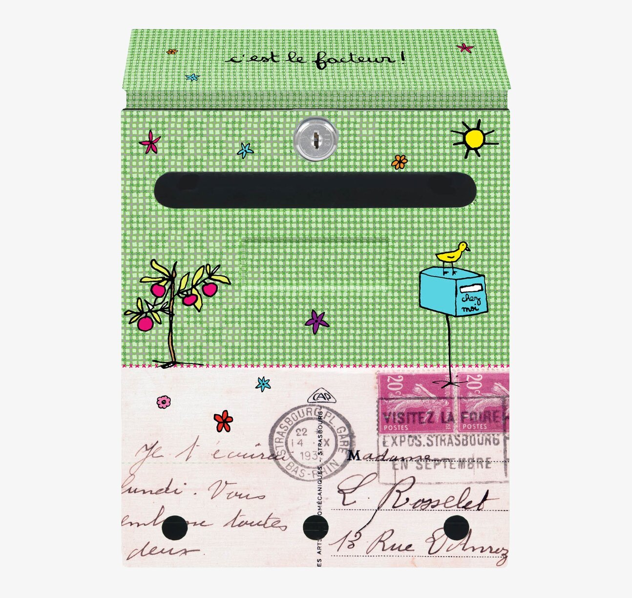 Bild av unik brevlåda med färgglad och nostalgisk design