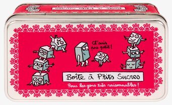 Plåtburk Socker hallonröd från Derriére la porte, detaljrik