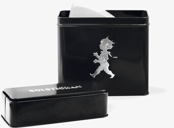 Plåtburk Kaffefilter Svart från Solstickan med logotyp