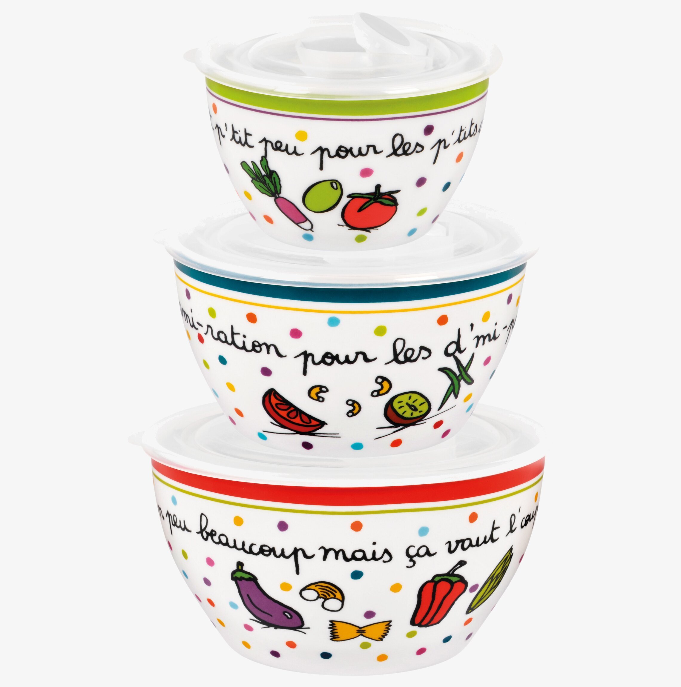 Bild av färgglada keramikskålar med lock och design