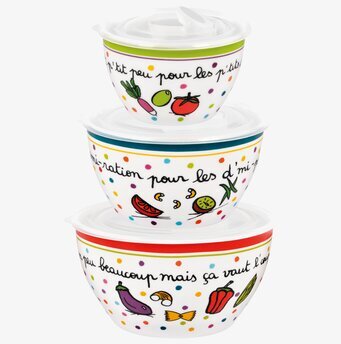 Bild av färgglada keramikskålar med lock och design