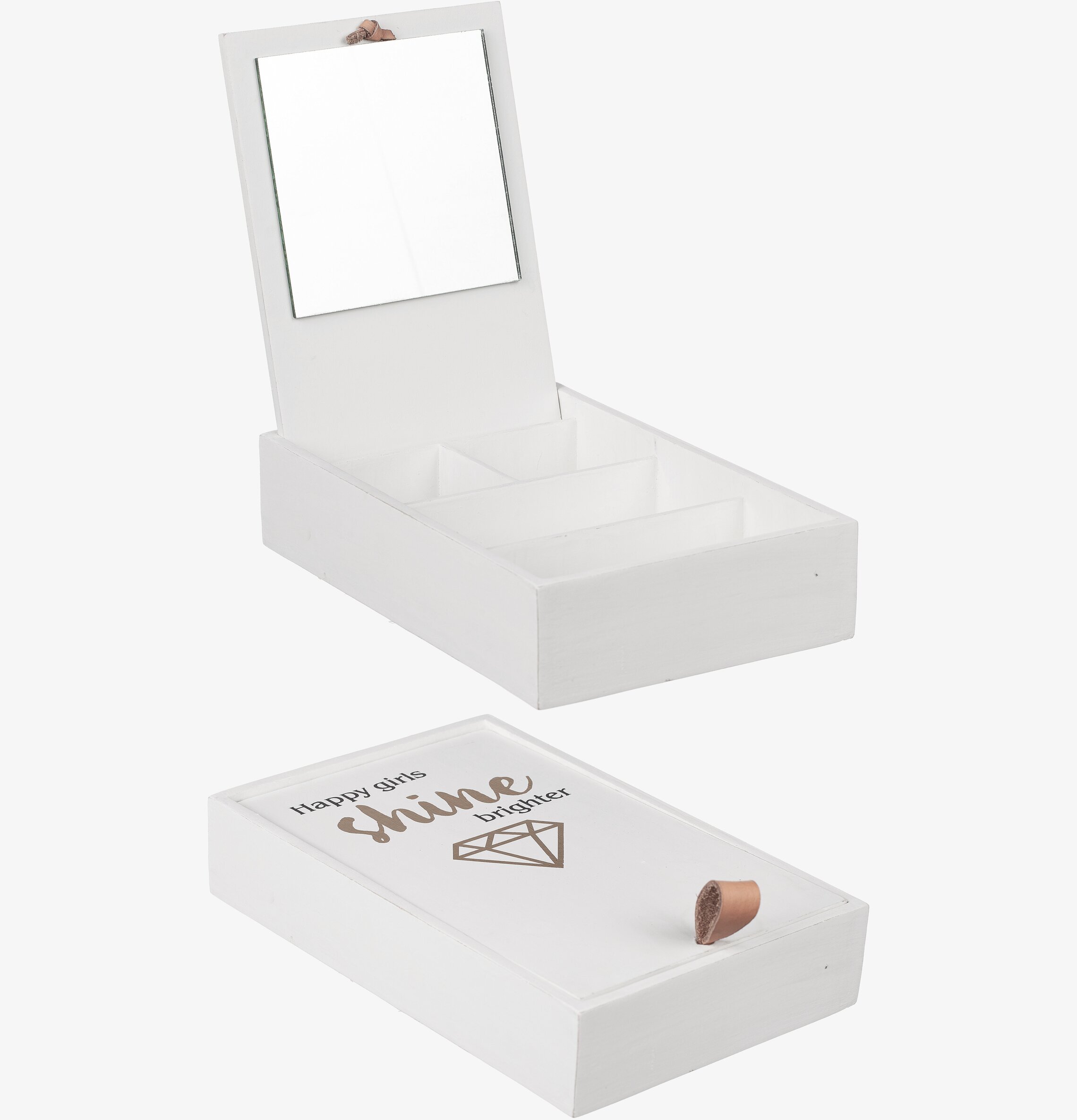 Bild av elegant och funktionell trälåda med spegel