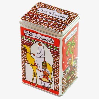 Plåtburk Gryn röd från Derriére la porte med färgglad design