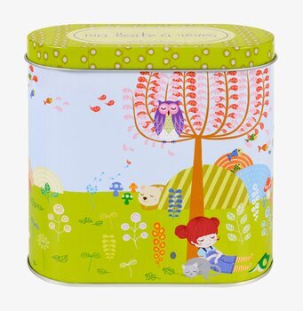 Plåtburk Speldosa vaggvisa från Derriére la porte, färgglad