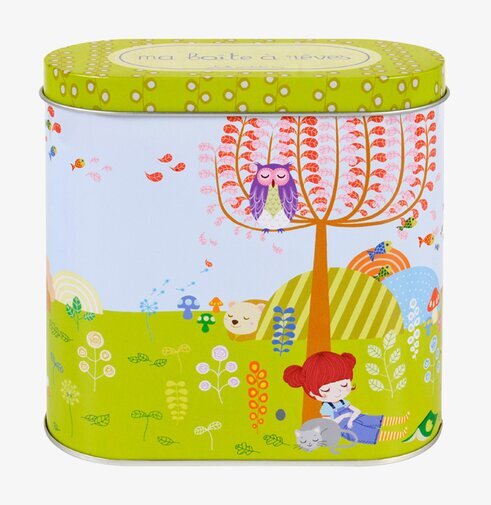 Plåtburk Speldosa vaggvisa från Derriére la porte, färgglad