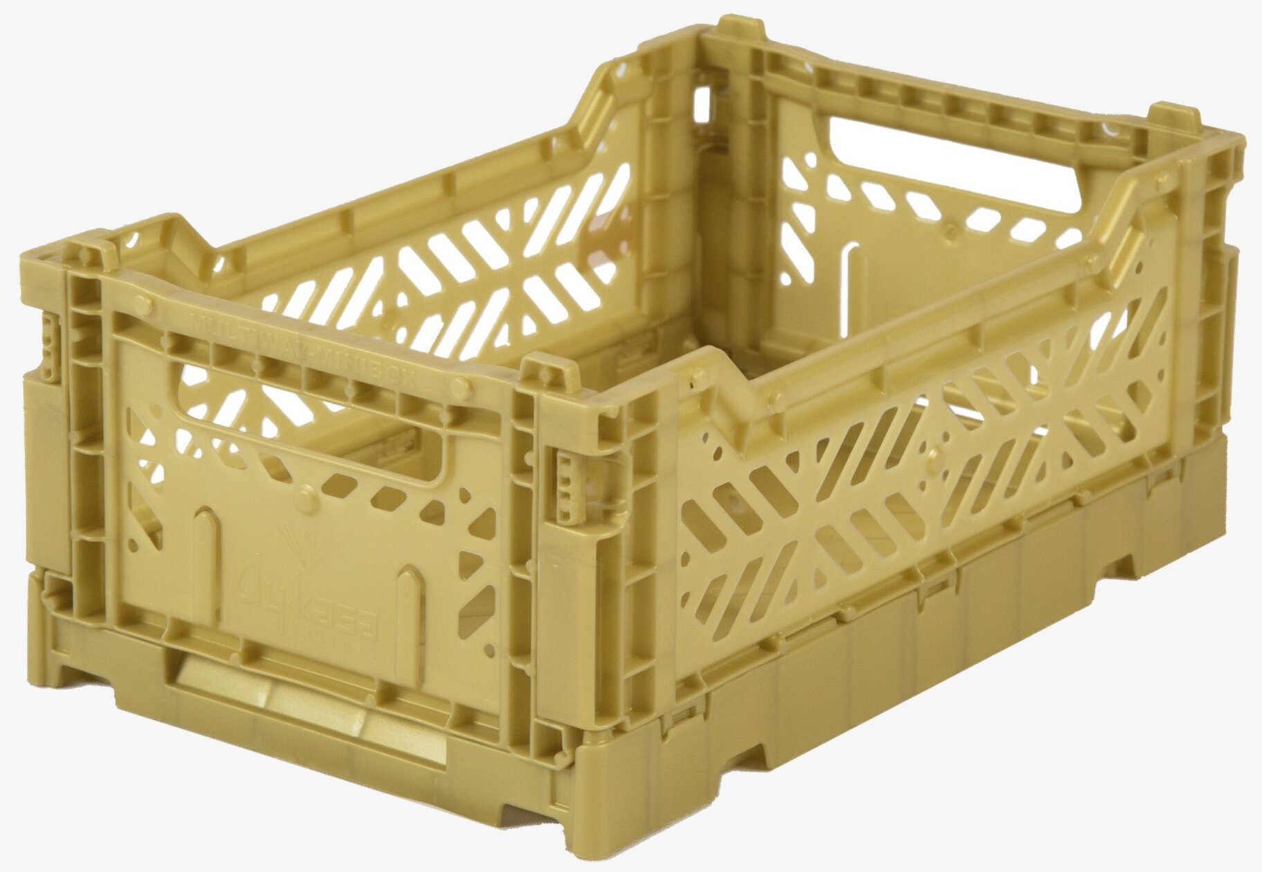 Bild av stapelbar förvaringsback i guld med design