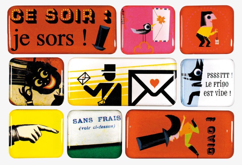 Bild av färgglada och lekfulla kylskåpsmagneter