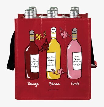 Bild av livfull vinväska med stiliserade vinflaskor